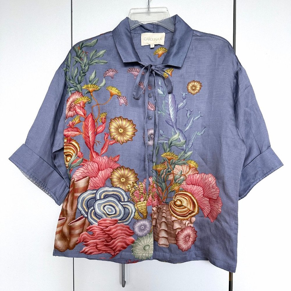 Carolina K Blue Seashell Buttonfront Kimono Top - Size Medium